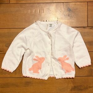 Jake and Jack White Cardigan with Pink Bunny Design 6-12M